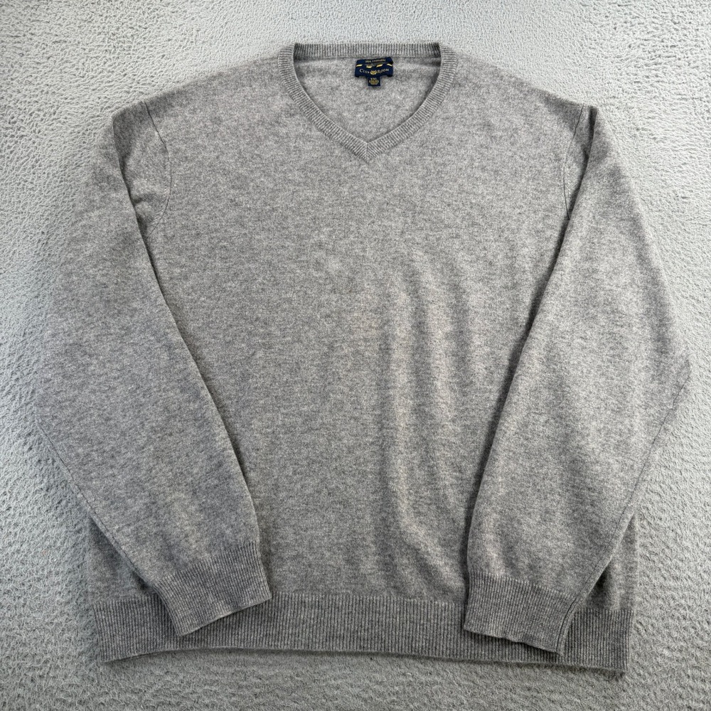 Club Room Cashmere Sweater Mens 2XL V Neck Grey 2-Ply Knit Luxury Classic
